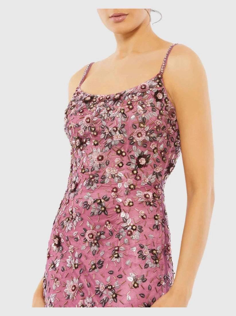 Floral Embellished Scoop Neck Evening Gown