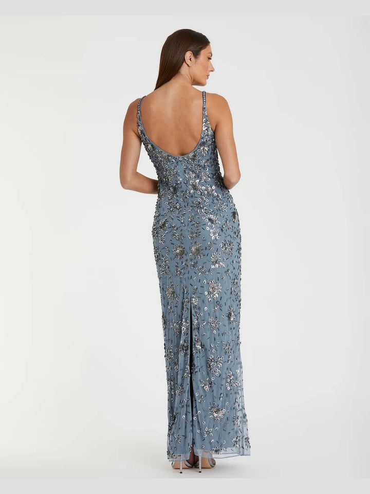 Floral Embellished Scoop Neck Evening Gown