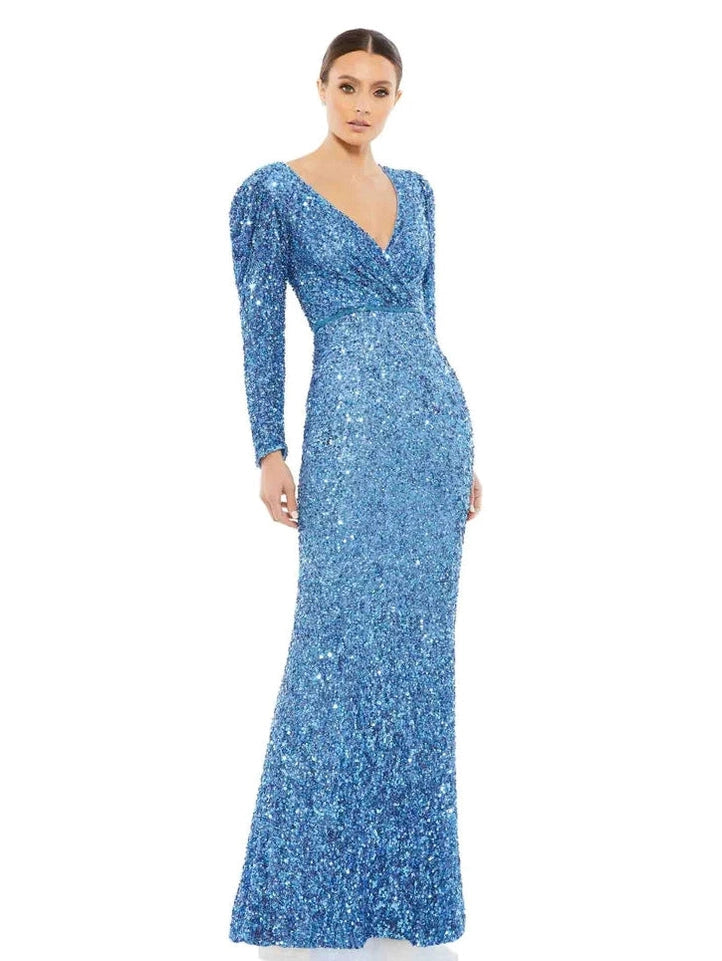 Puff Shoulder Sequined Surplice Gown