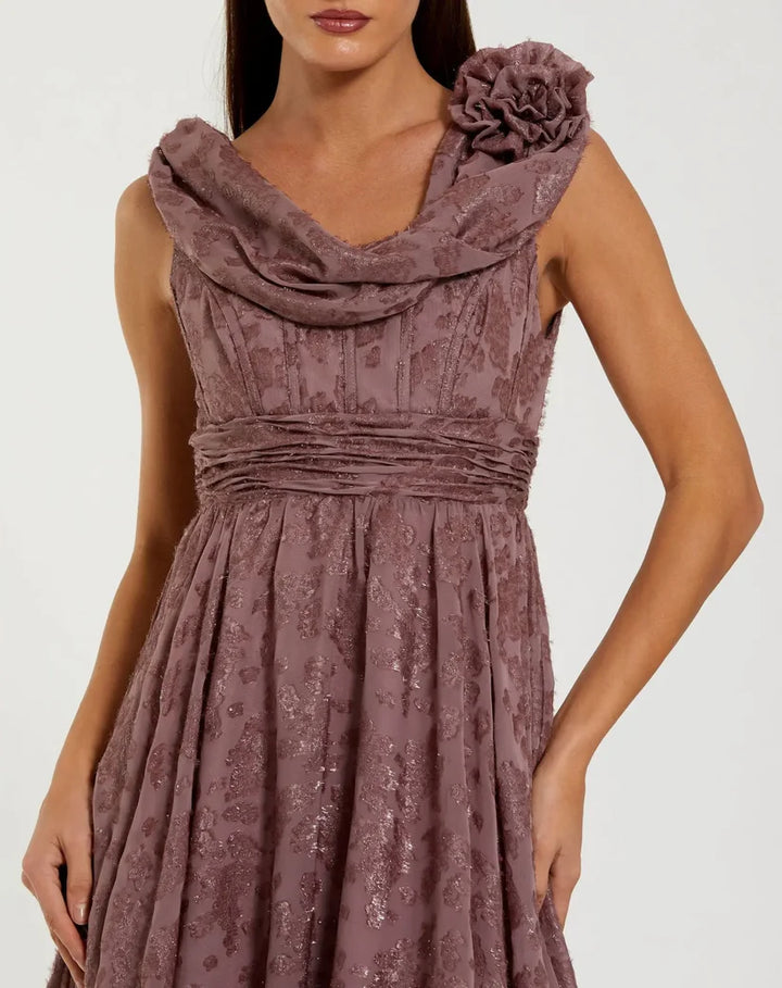 Mauve Sleeveless Cowl Neck Chiffon Midi Dress