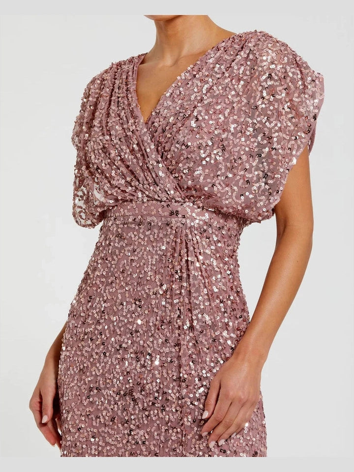 Draped Sleeve V Neck Gown