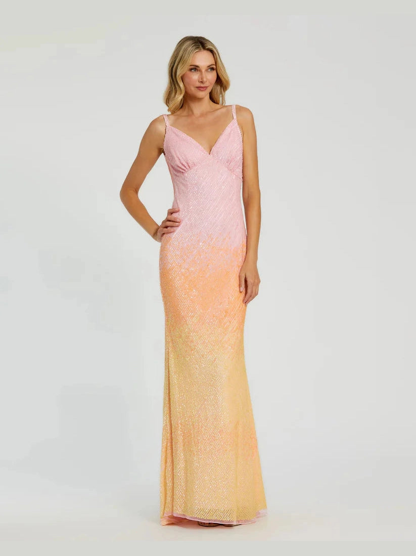 Ombre Sequined Cami Trumpet Gown
