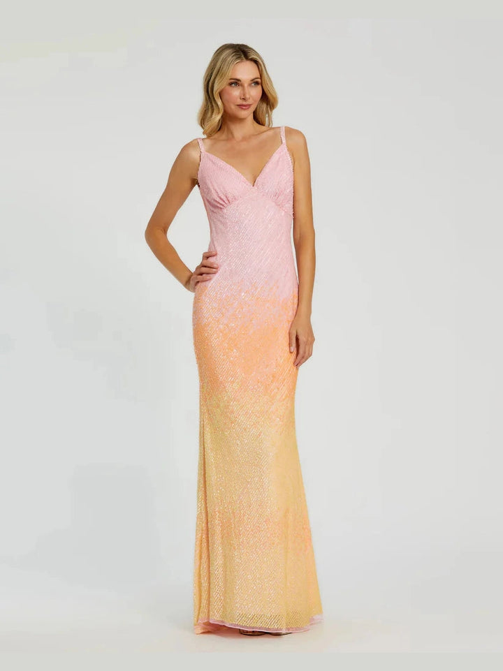 Ombre Sequined Cami Trumpet Gown