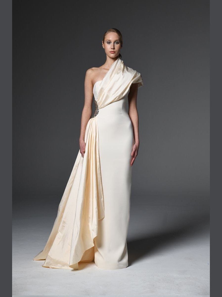 ivory Asymmetric Crepe Dress