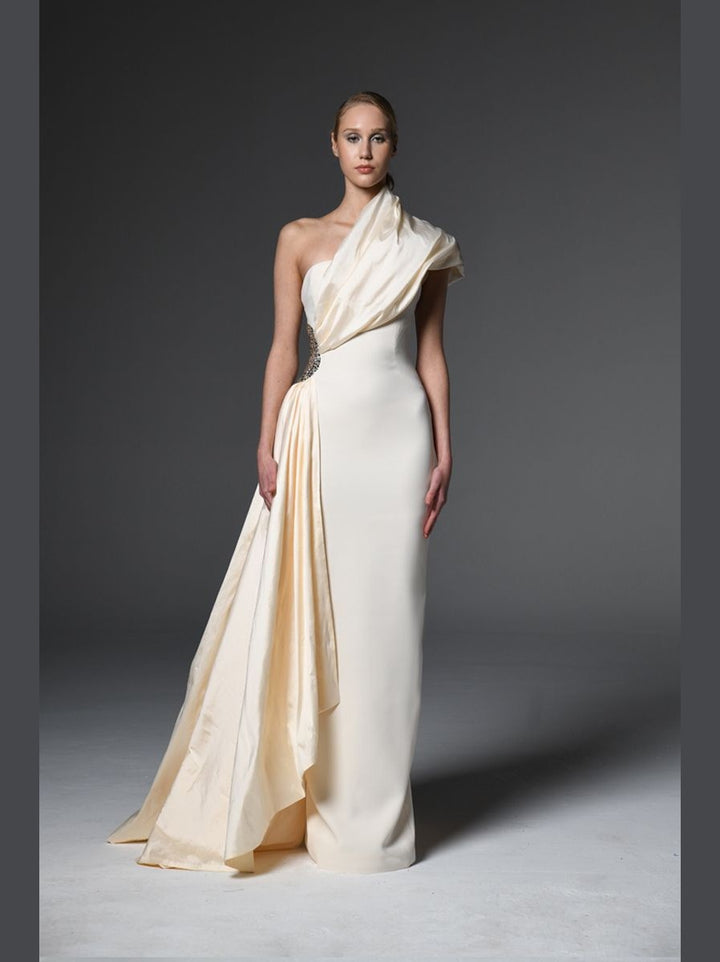 ivory Asymmetric Crepe Dress