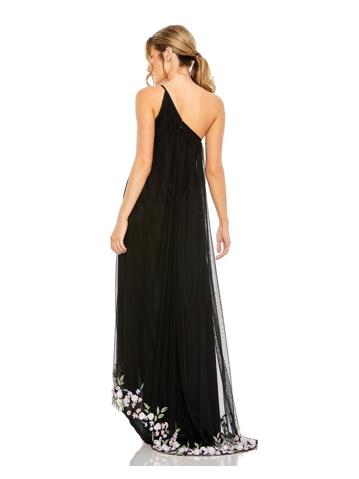 One Shoulder Trapeze Embellished High Low Gown