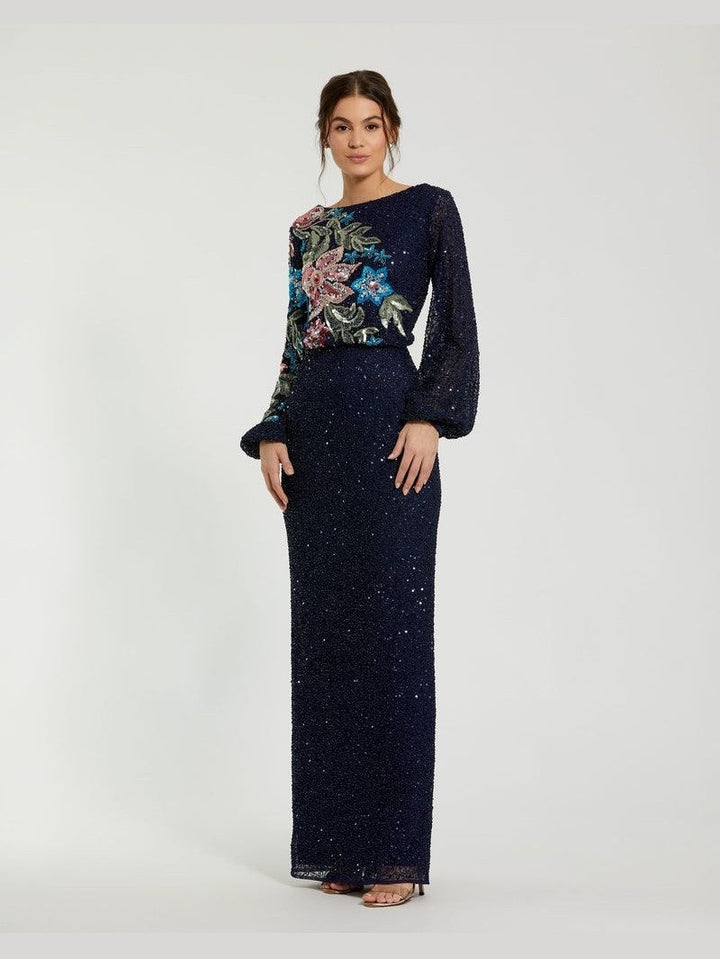 Embellished Floral High Neck Gown