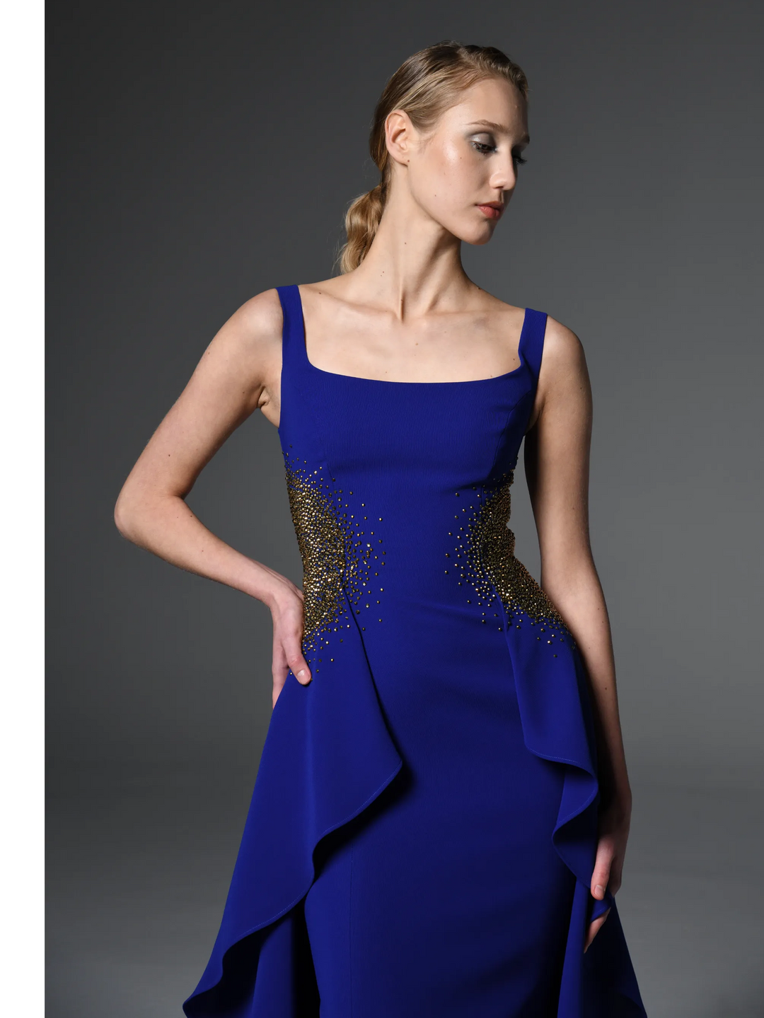 Crêpe Gown with Embroidered Waist