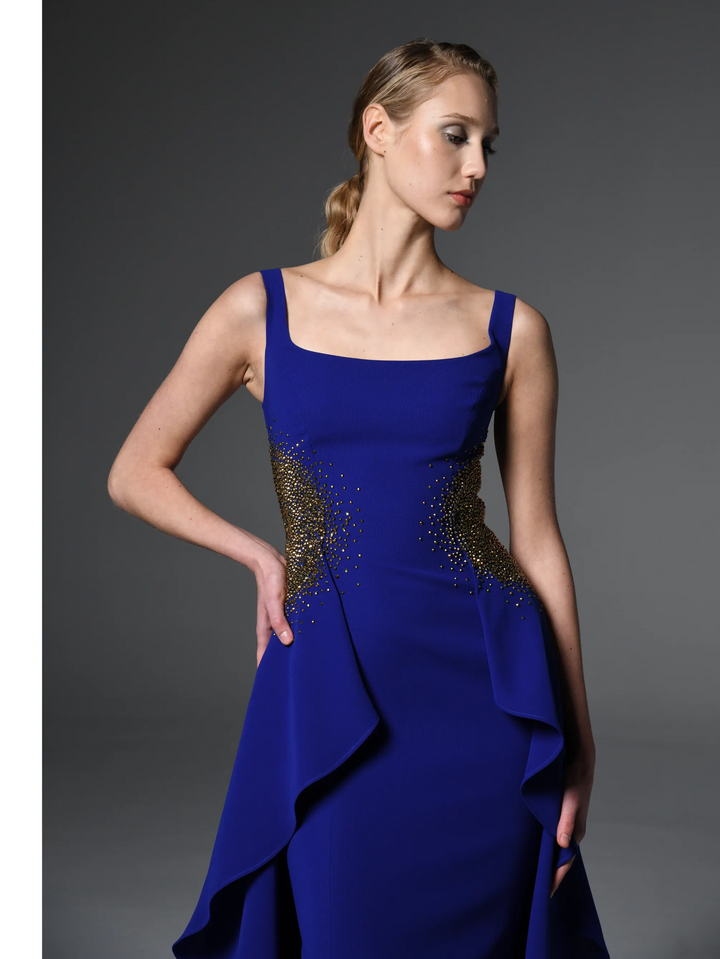 Crêpe Gown with Embroidered Waist