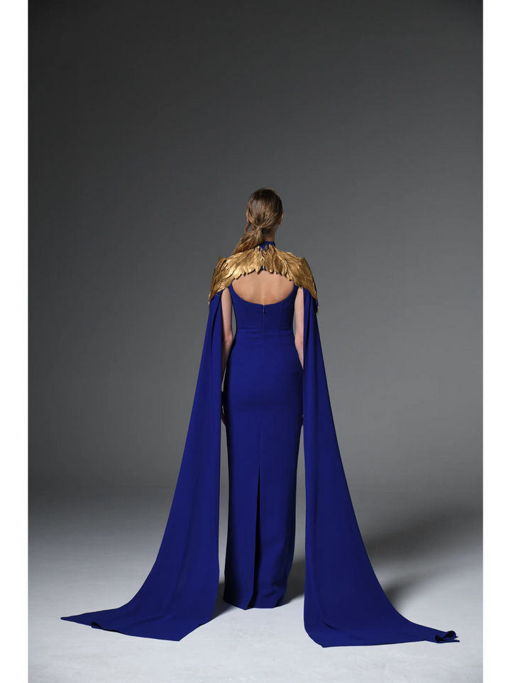 Crêpe Gown With Gold Feathers