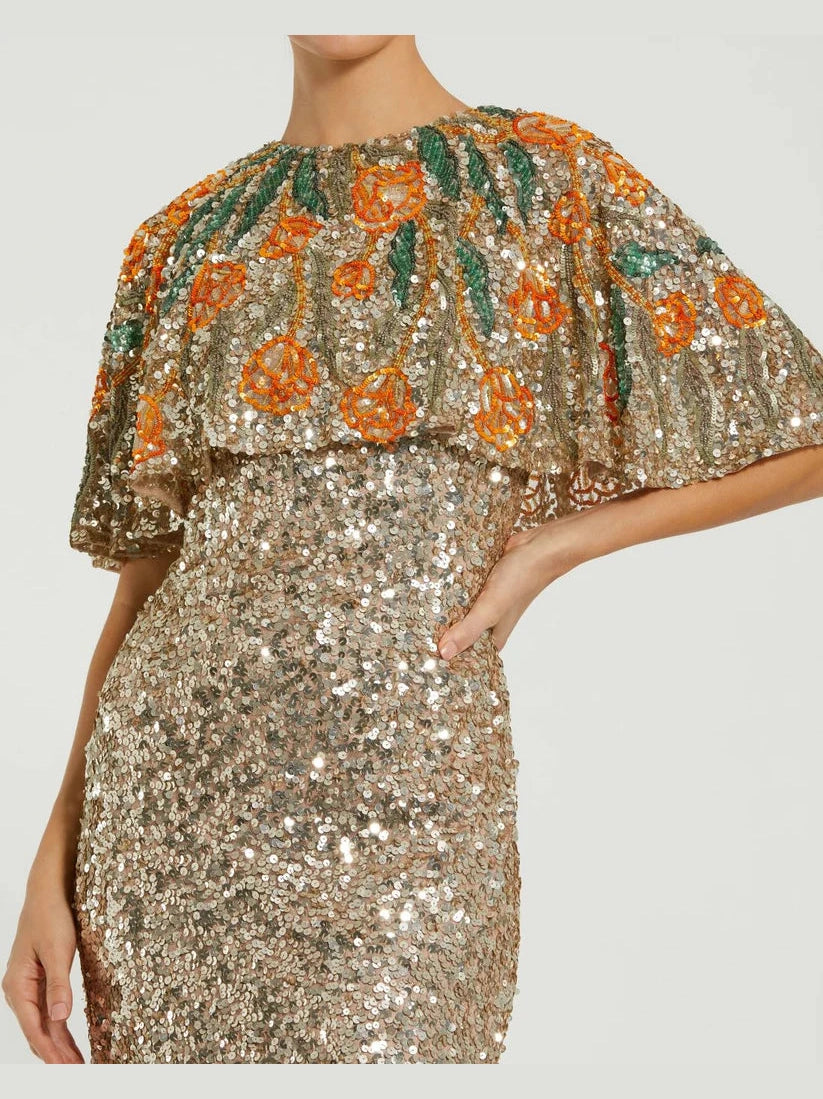 Embellished Gown With Floral Beaded Shawl