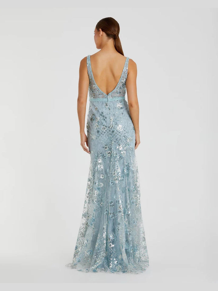 Embellished Sleeveless Plunge Neck Gown