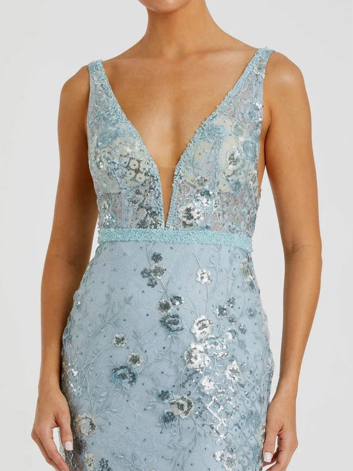 Embellished Sleeveless Plunge Neck Gown