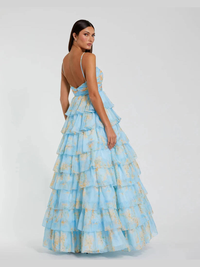 Floral Cut Out Ruffle Tiered Gown