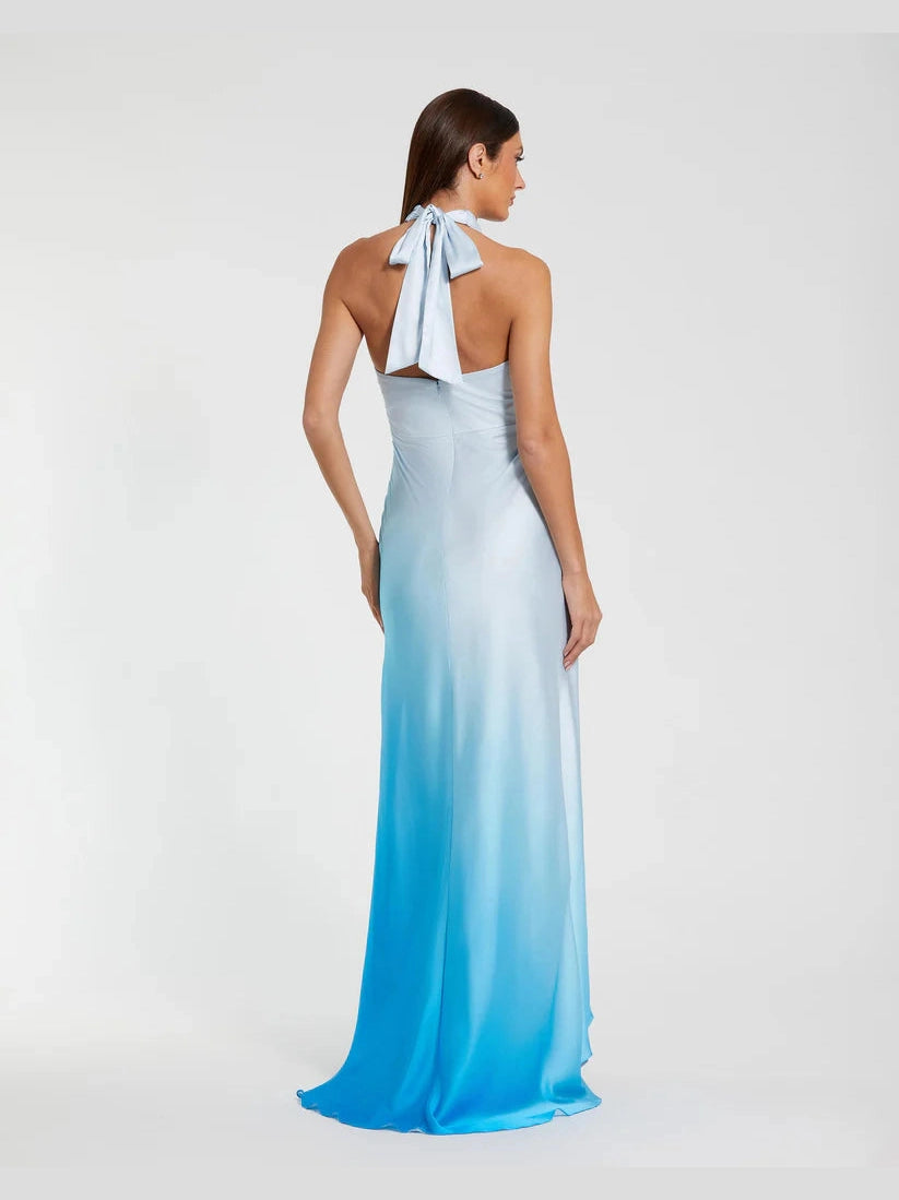 Charmeuse Tie Halter Neck Ombre Gown
