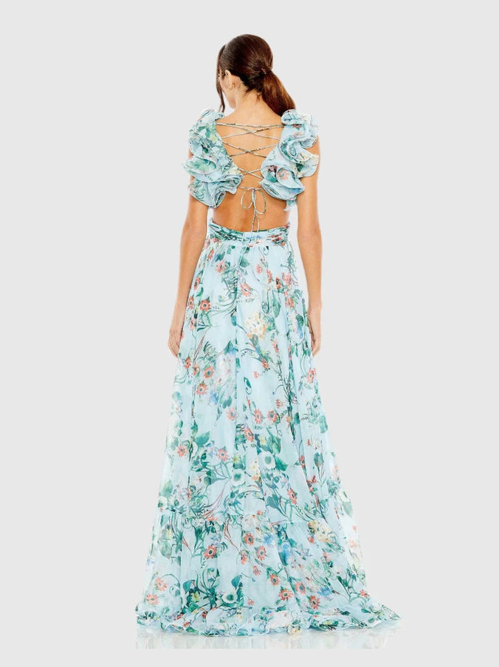 V-Neck Sleeveless Cut-Out Lace Up Back Gown