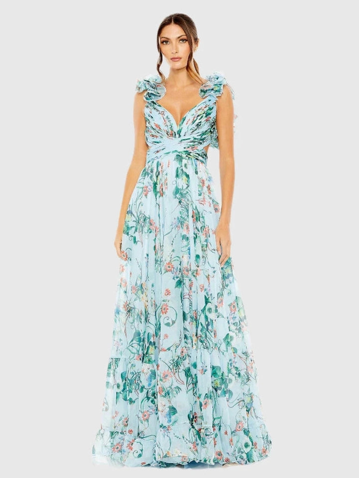 V-Neck Sleeveless Cut-Out Lace Up Back Gown