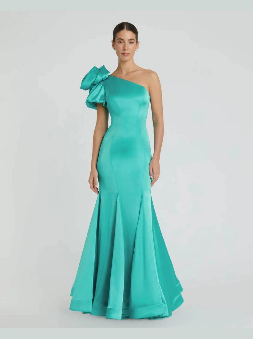 One Shoulder Bustier Satin Mermaid Gown