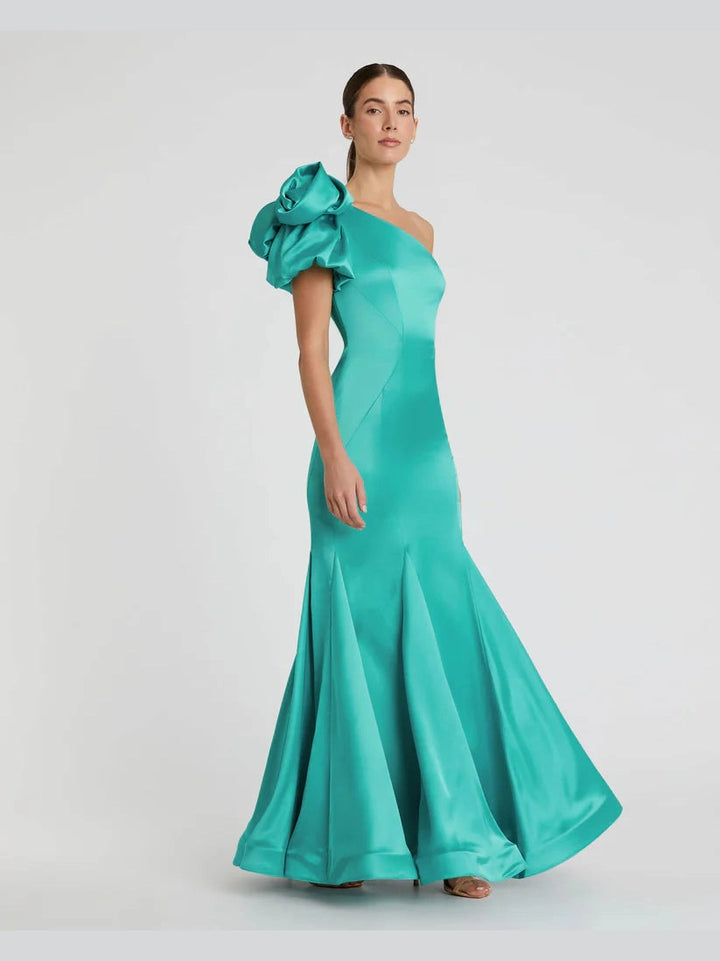 One Shoulder Bustier Satin Mermaid Gown