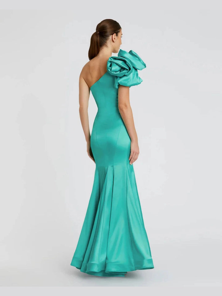One Shoulder Bustier Satin Mermaid Gown