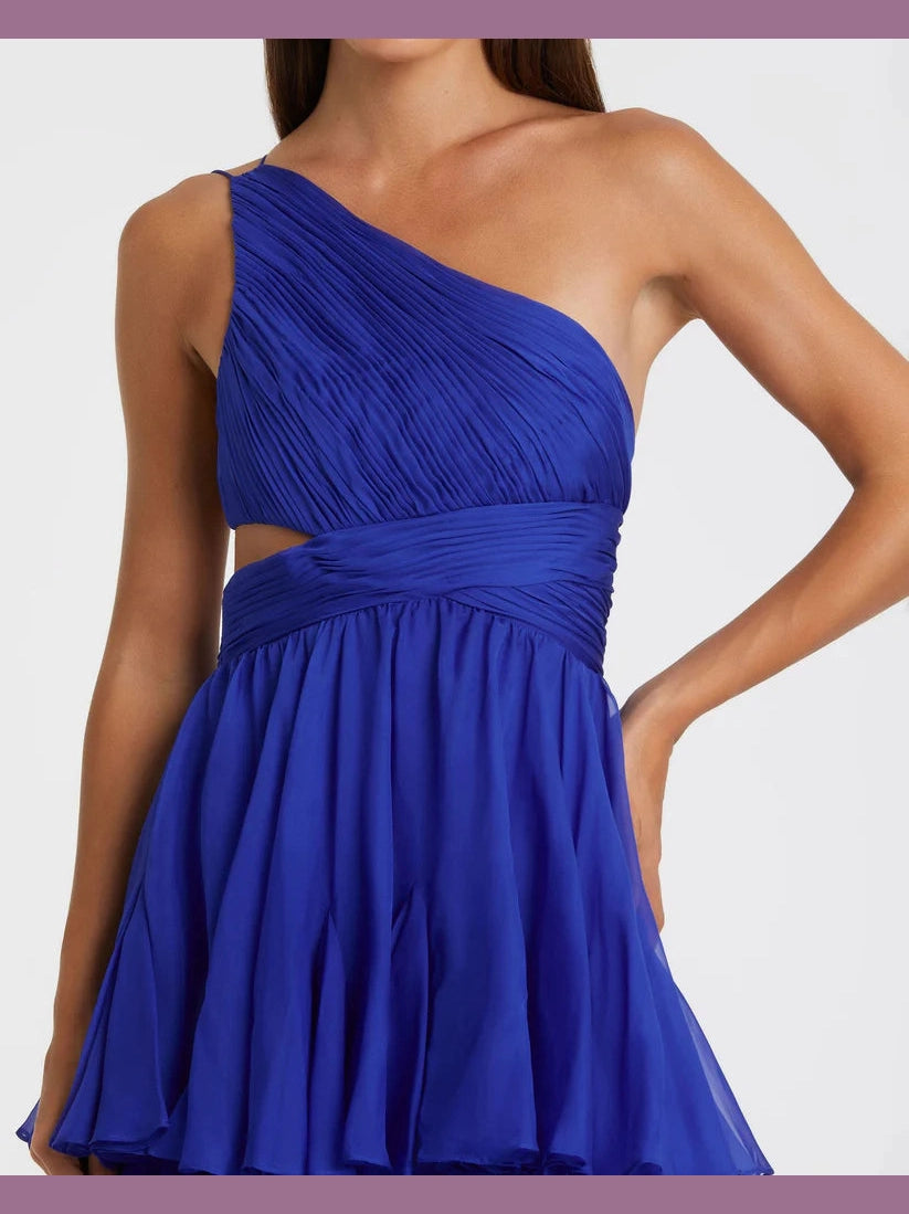 One Shoulder Tiered Chiffon Gown