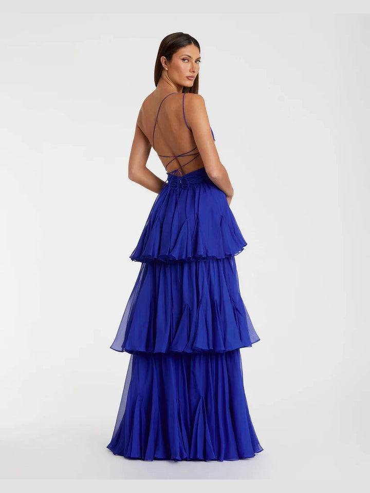 One Shoulder Tiered Chiffon Gown