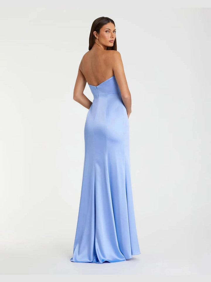 Strapless Satin Column Gown With 3D Flower
