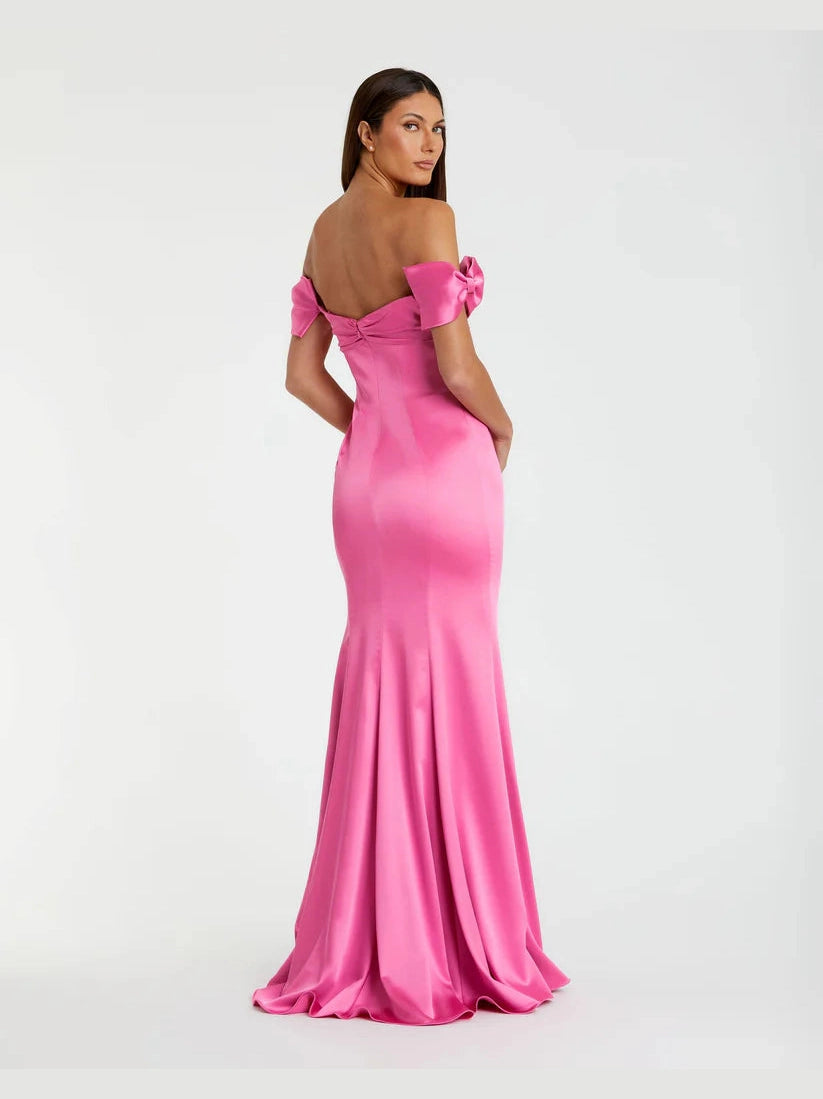 Satin Off The Shoulder Mermaid Gown With Bows