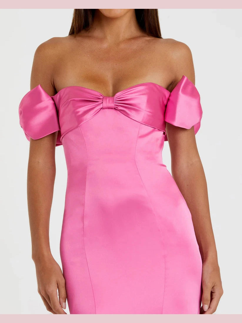 Satin Off The Shoulder Mermaid Gown With Bows