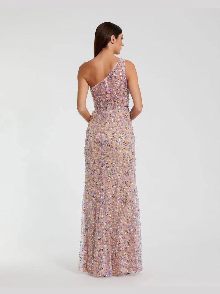 Floral Embellished One Shoulder Gown