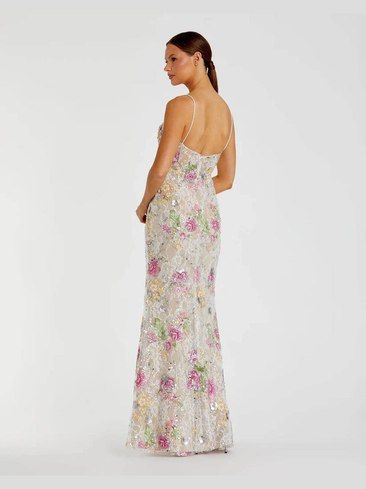 Multicolor Floral Embellished Sleeveless Bustier Gown
