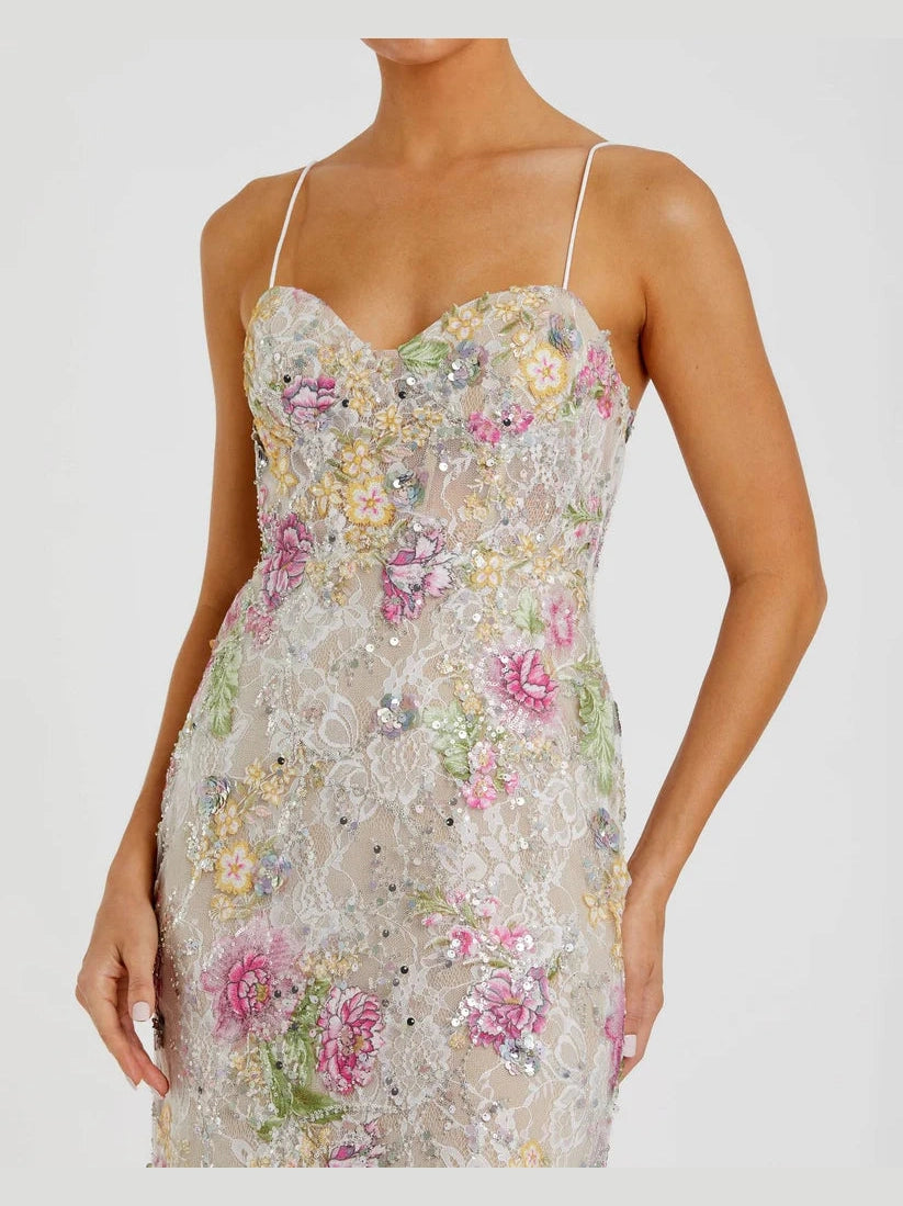 Multicolor Floral Embellished Sleeveless Bustier Gown