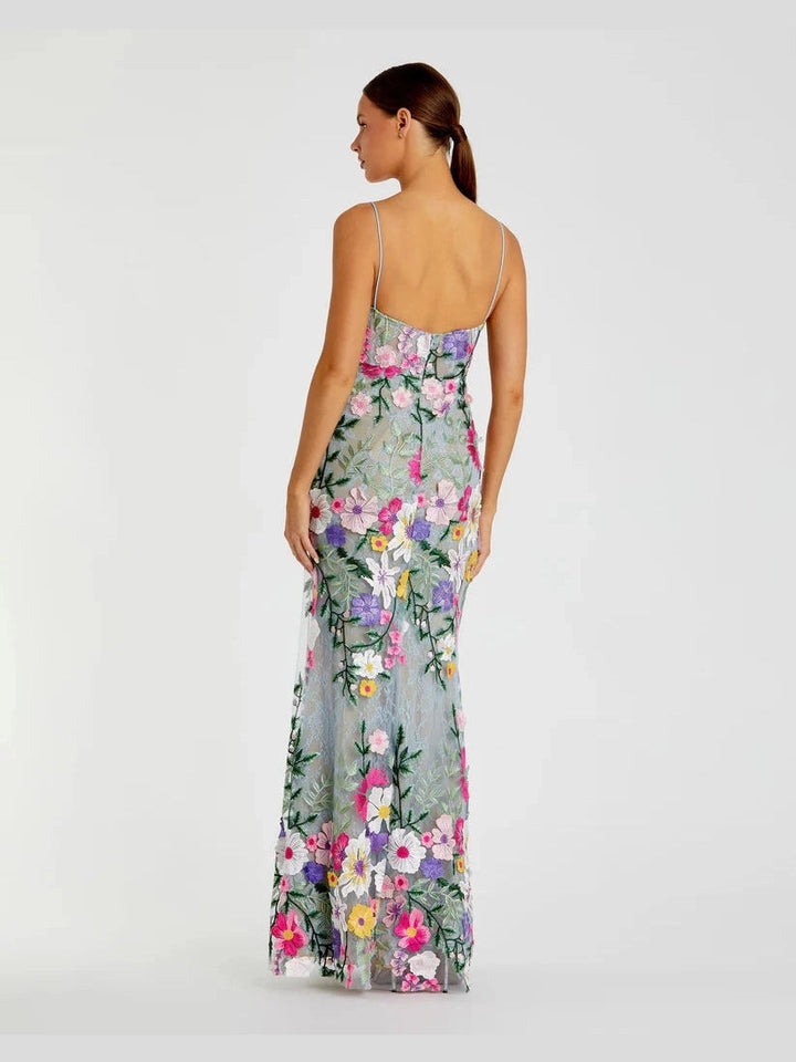 Floral Embroidered Sleeveless Bustier Gown