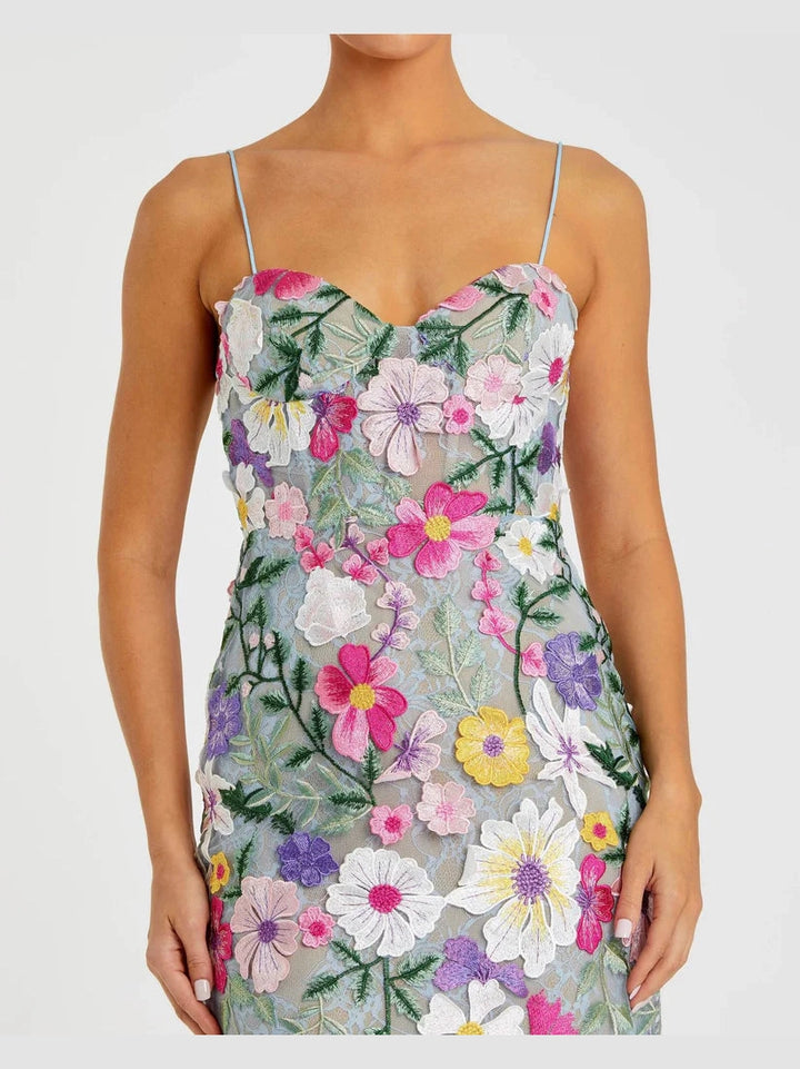 Floral Embroidered Sleeveless Bustier Gown