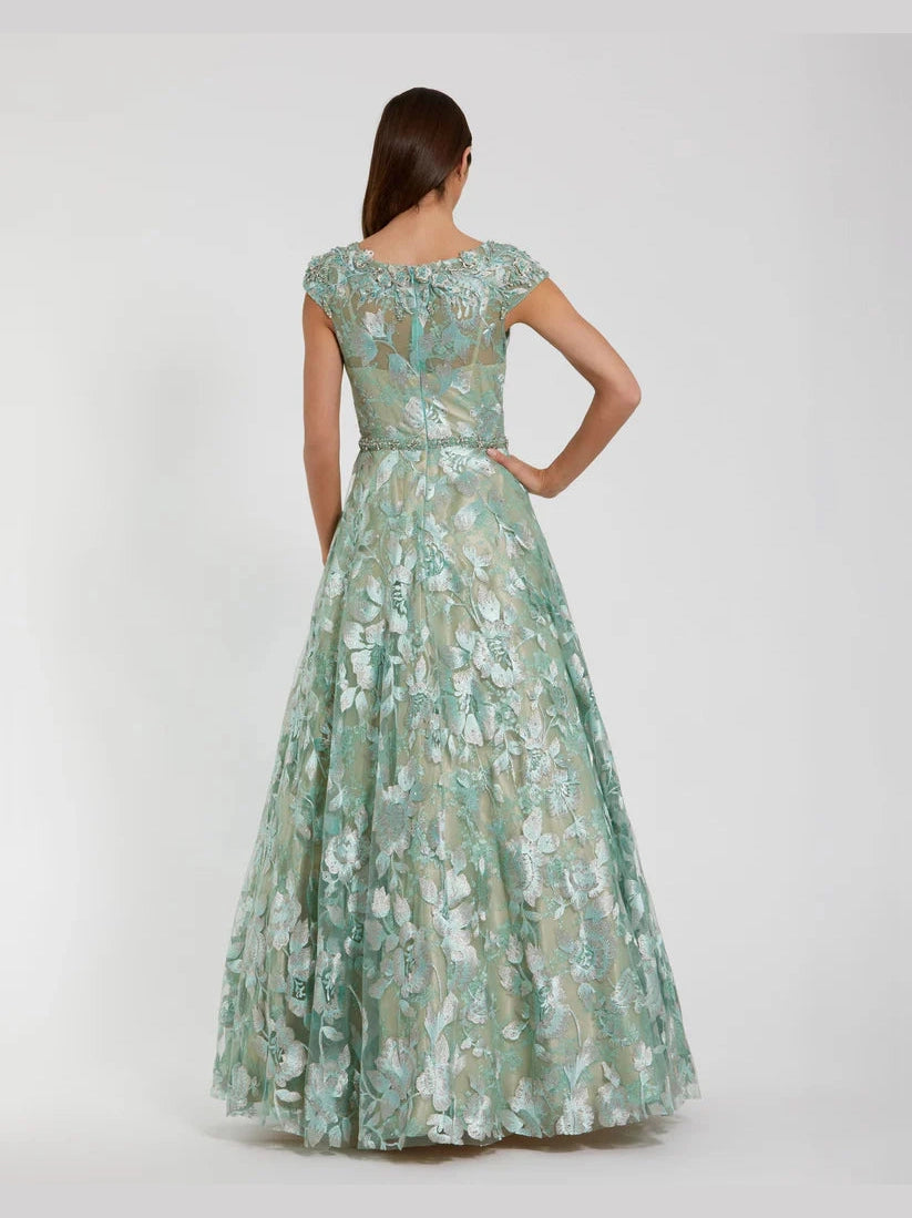 Embellished Cap Sleeve High Neck Ballgown