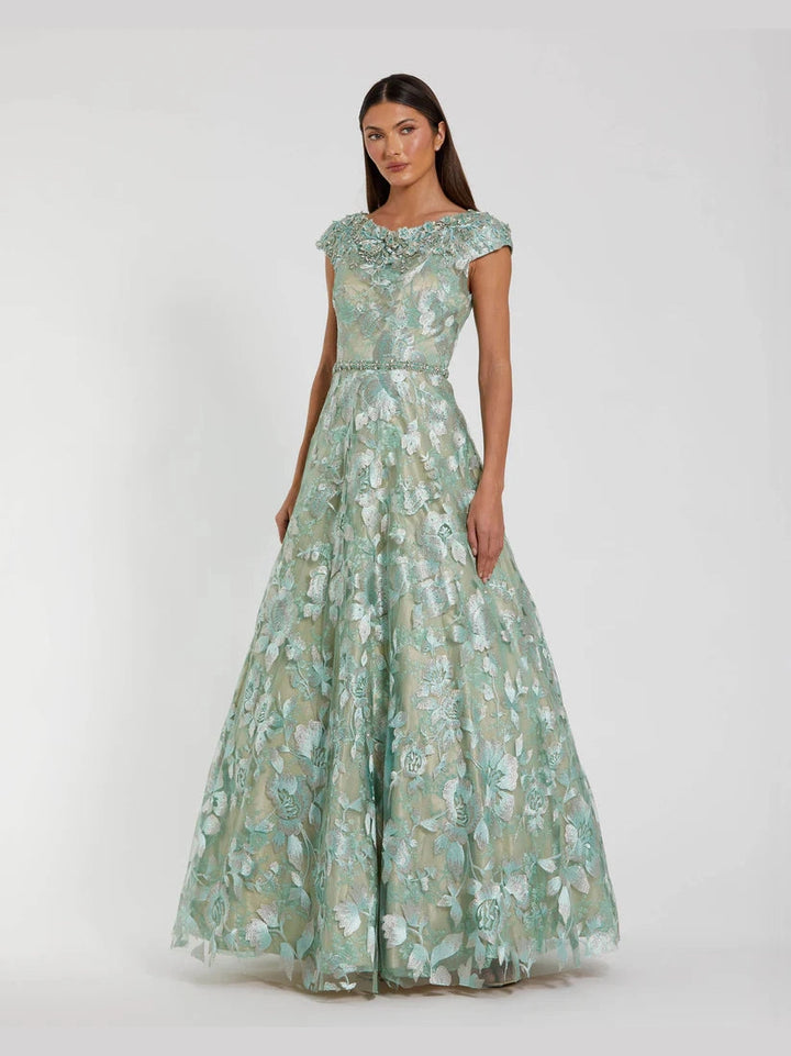 Embellished Cap Sleeve High Neck Ballgown