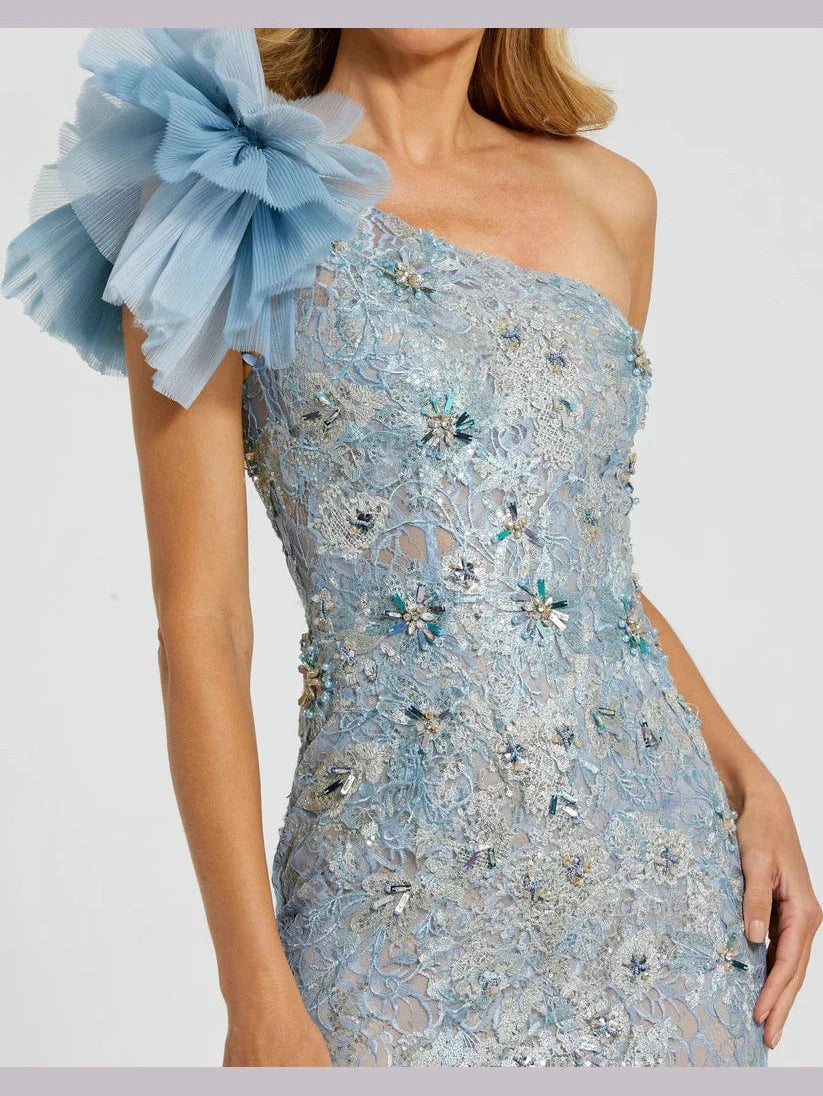 Embellished Tulle Flower Detail Mermaid Gown