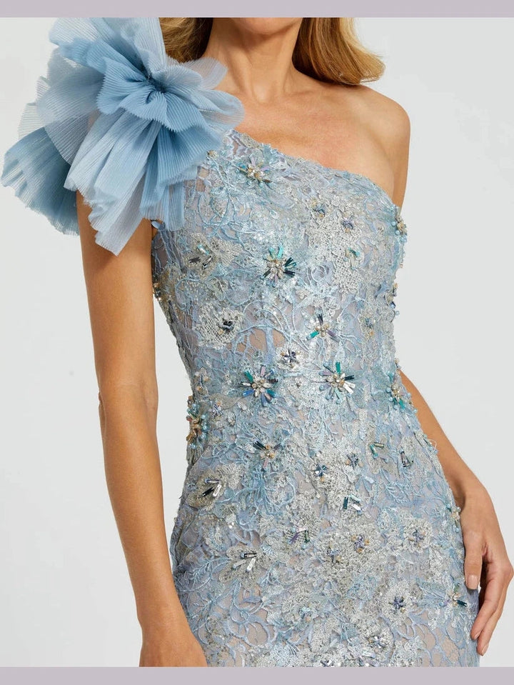 Embellished Tulle Flower Detail Mermaid Gown
