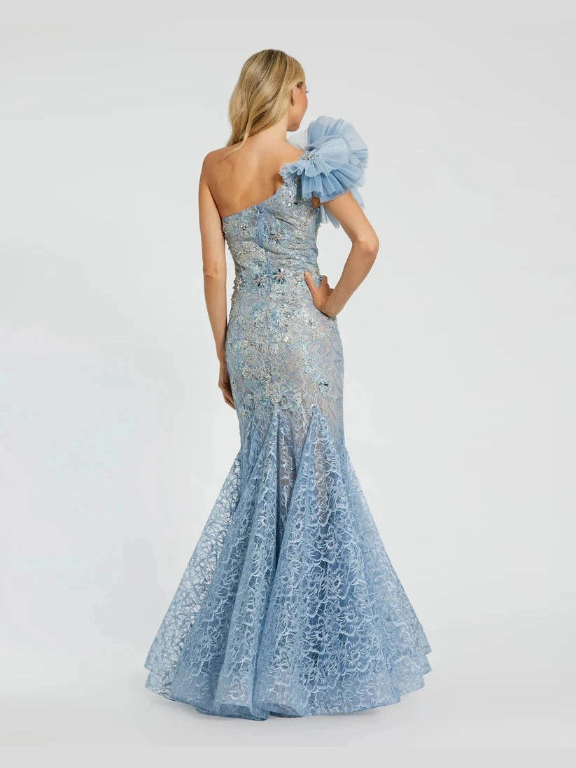 Embellished Tulle Flower Detail Mermaid Gown