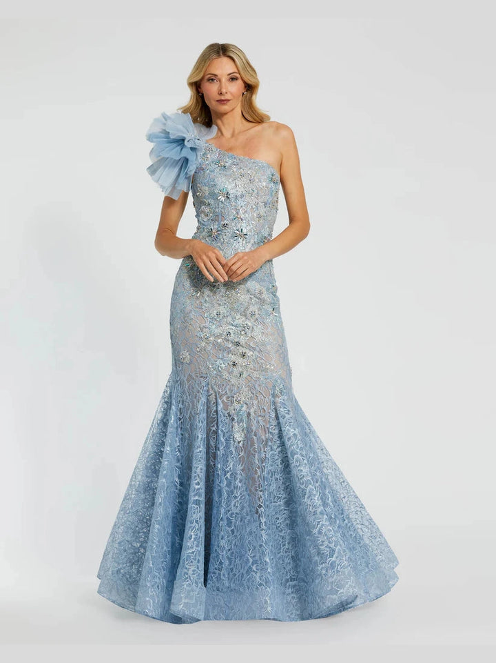 Embellished Tulle Flower Detail Mermaid Gown