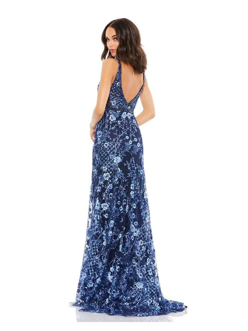 Embellished Sleeveless Plunge Neck Gown