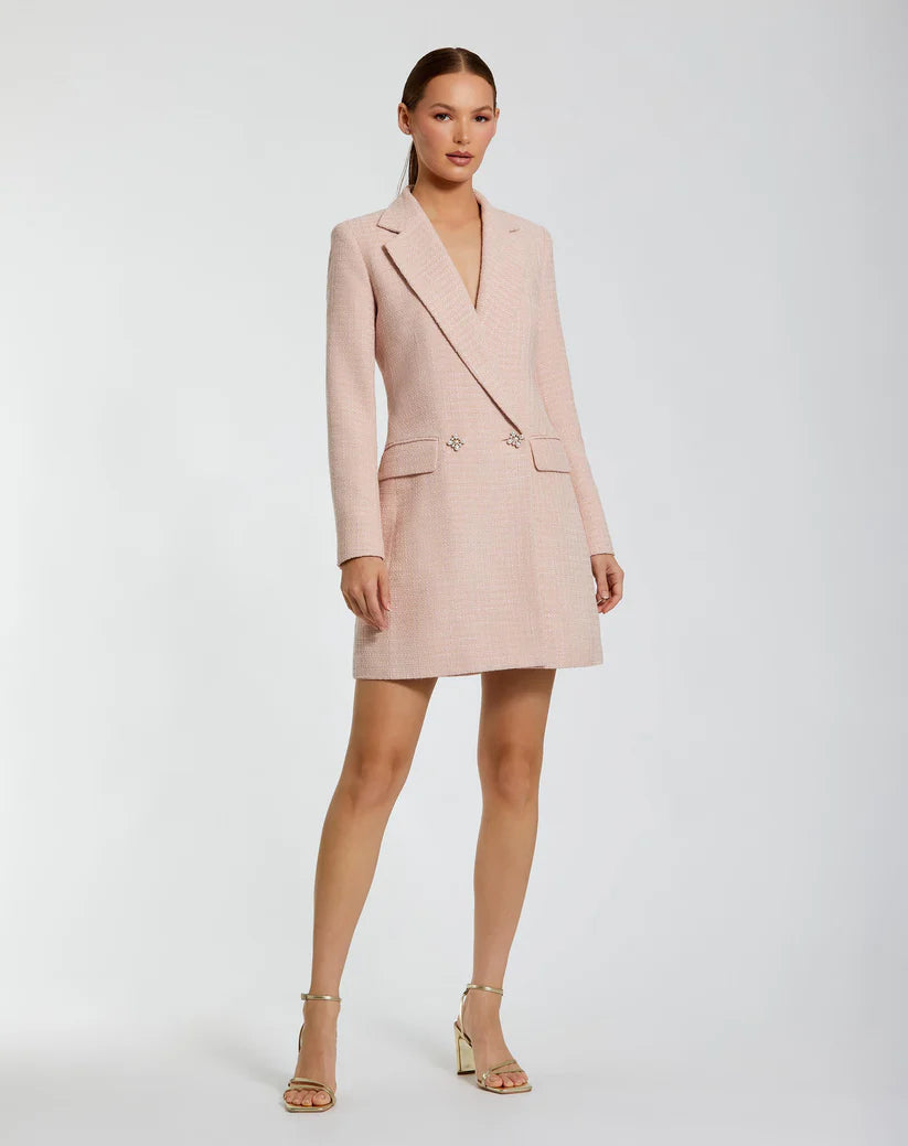 Pink Boucle Long Sleeve Blazer Mini Dress – The Designer Atelier