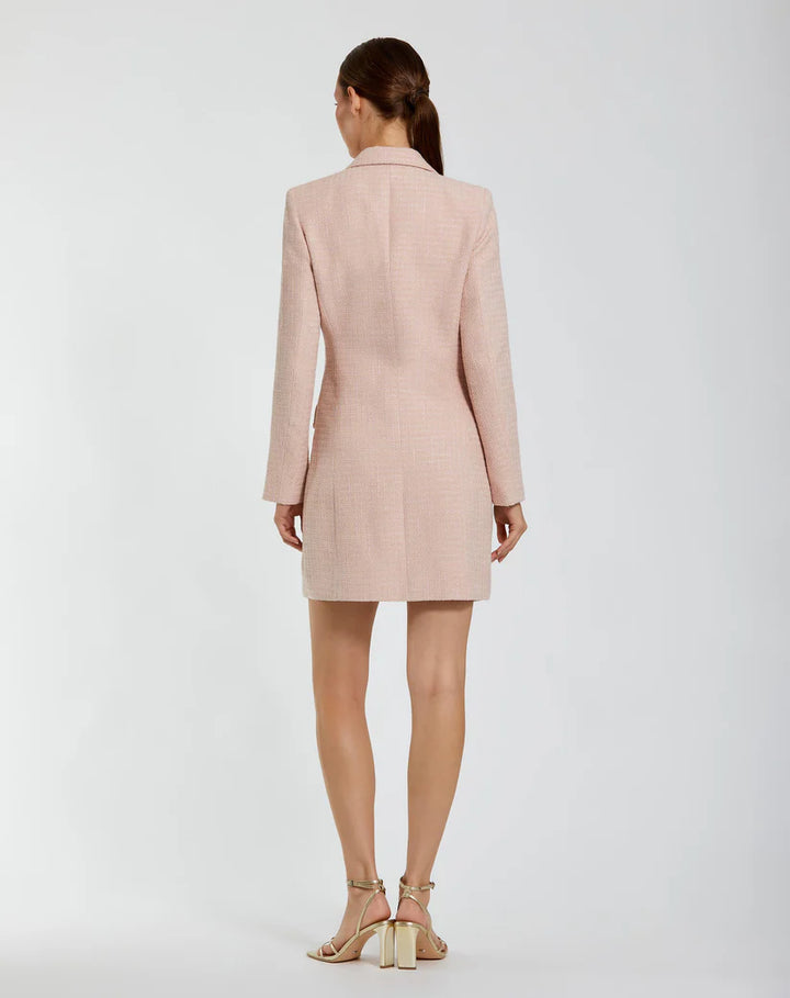 Pink Boucle Long Sleeve Blazer Mini Dress