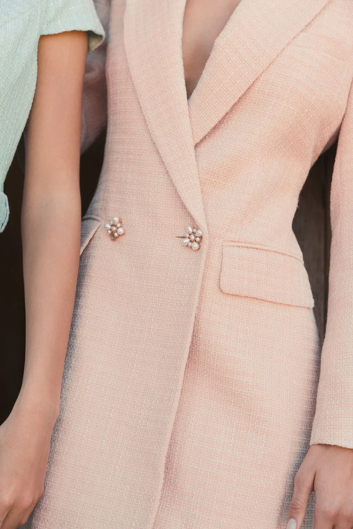 Pink Boucle Long Sleeve Blazer Mini Dress