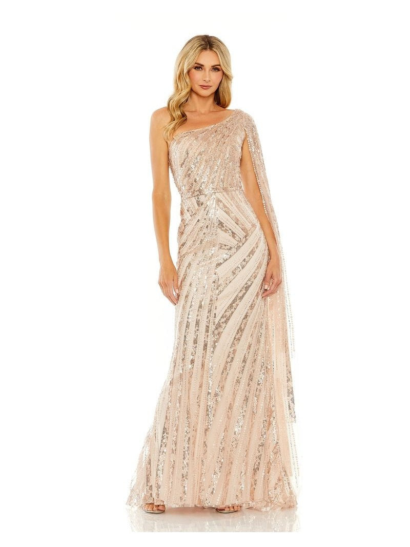 One Shoulder Cape Sleeve Embellished Gown