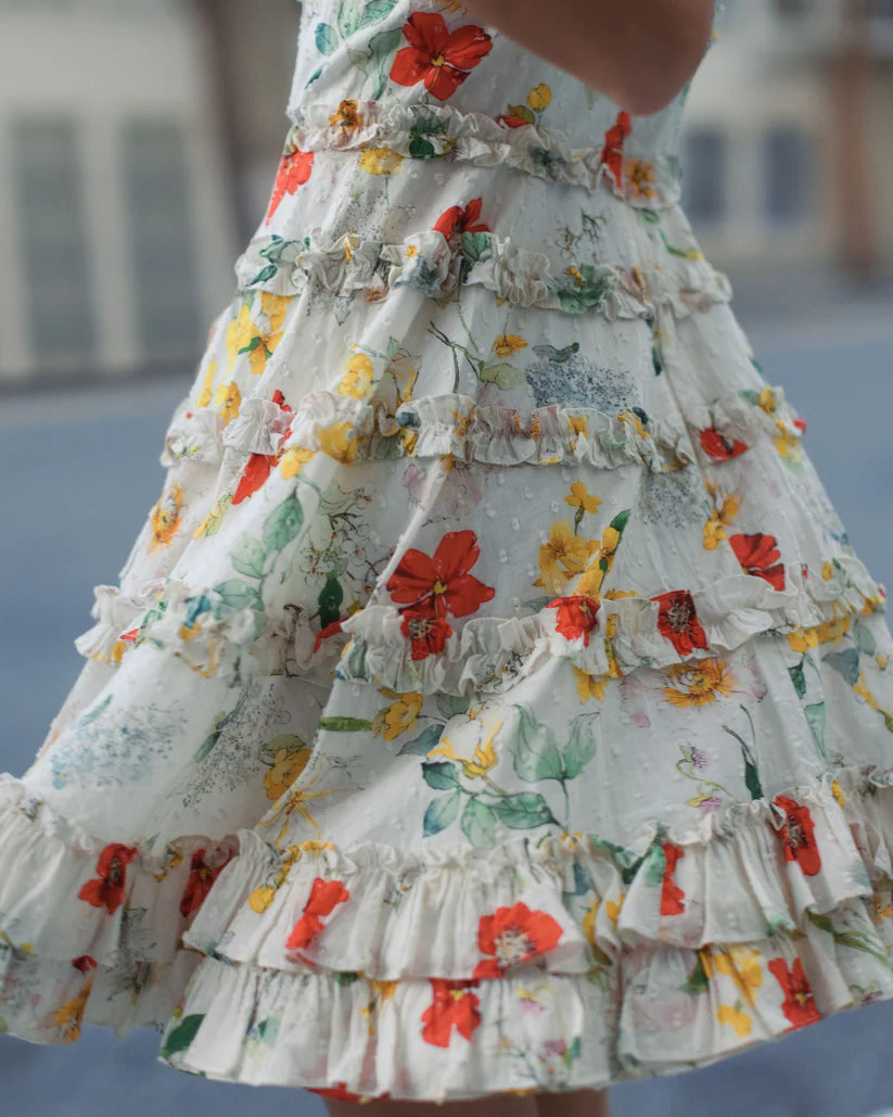 Multicolor Floral Square Neck Ruffle Mini Dress