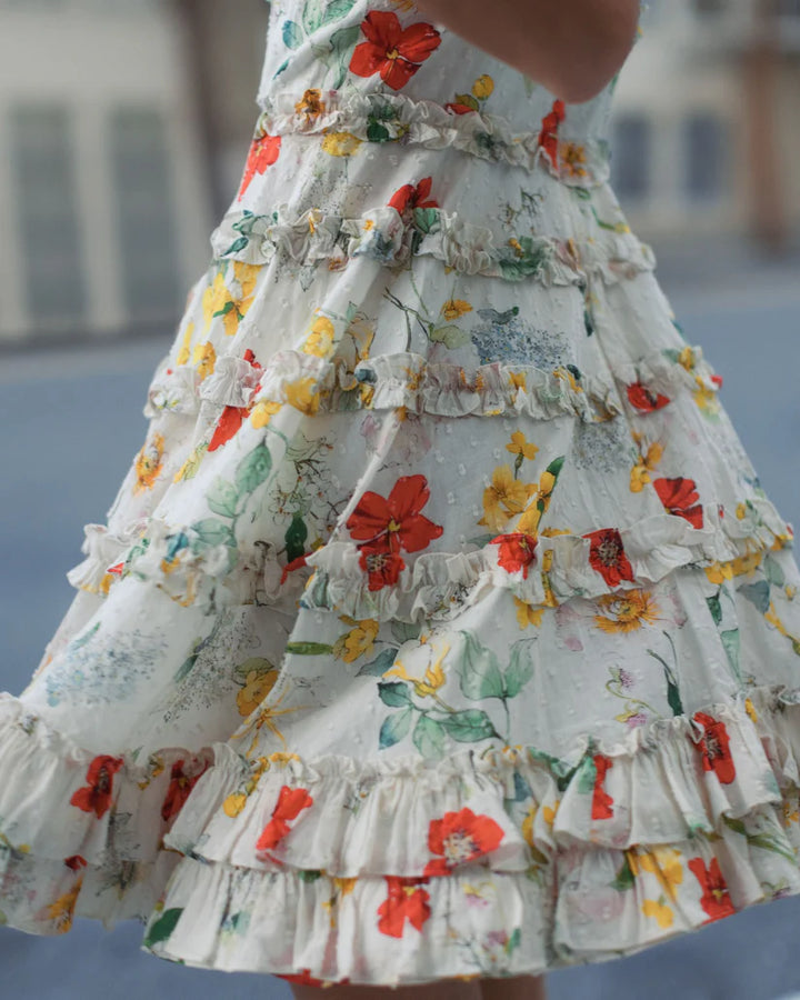 Multicolor Floral Square Neck Ruffle Mini Dress