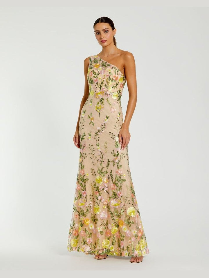 One Shoulder Lace Embroidered Gown