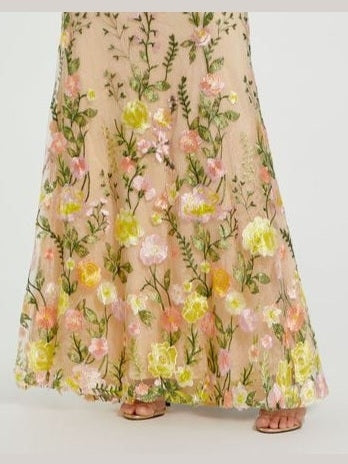 One Shoulder Lace Embroidered Gown