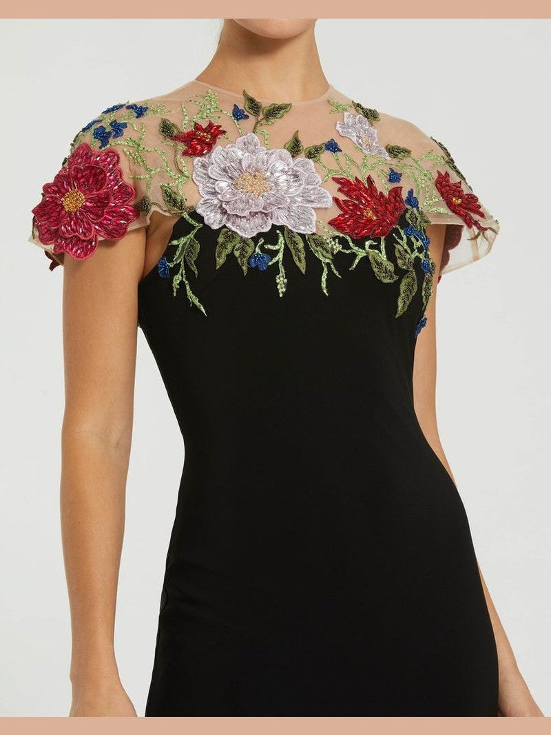 Floral Embellished Jersey Fitted Gown